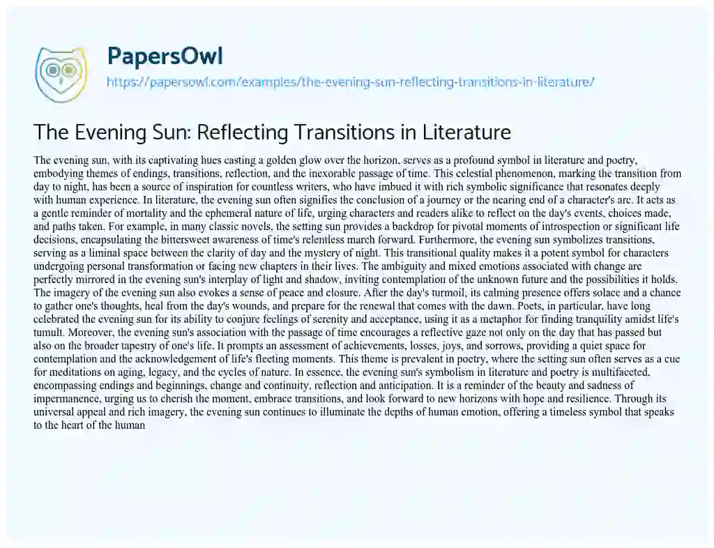 Essay on The Evening Sun: Reflecting Transitions in Literature