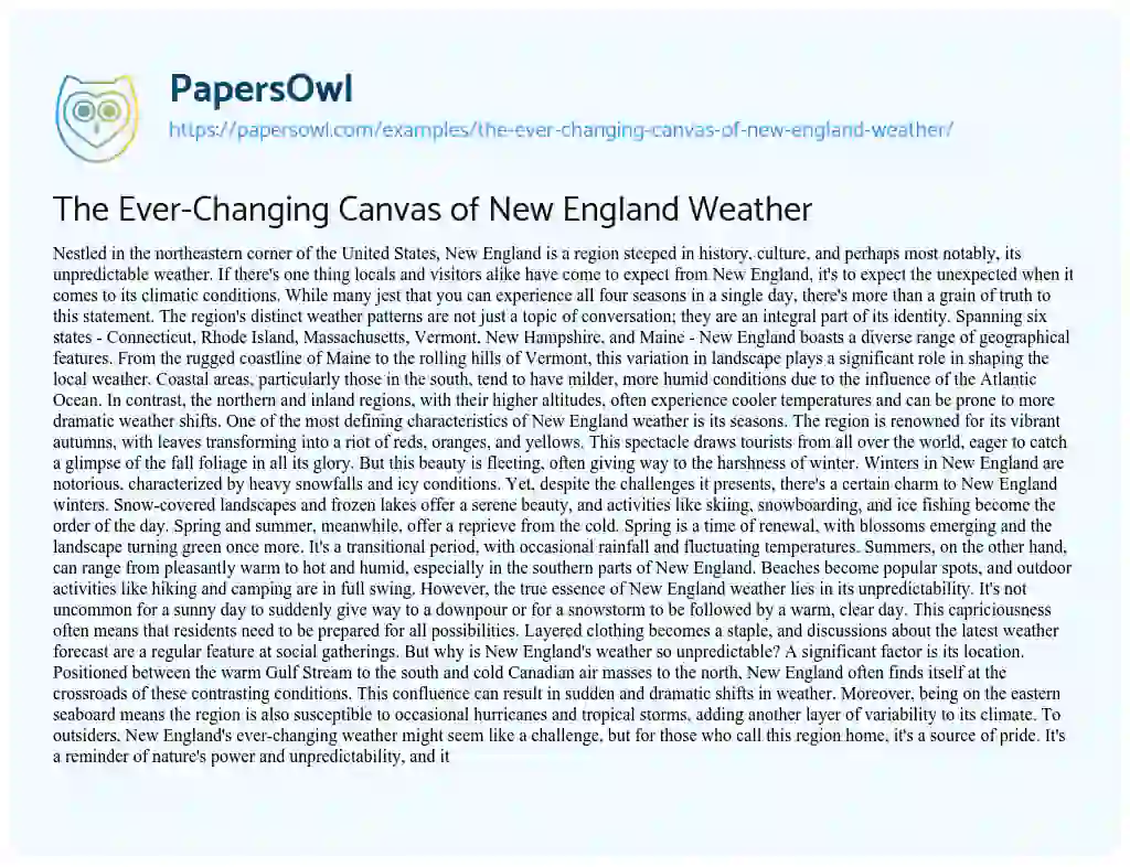 Essay on The Ever-Changing Canvas of New England Weather