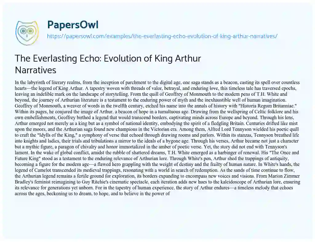 Essay on The Everlasting Echo: Evolution of King Arthur Narratives