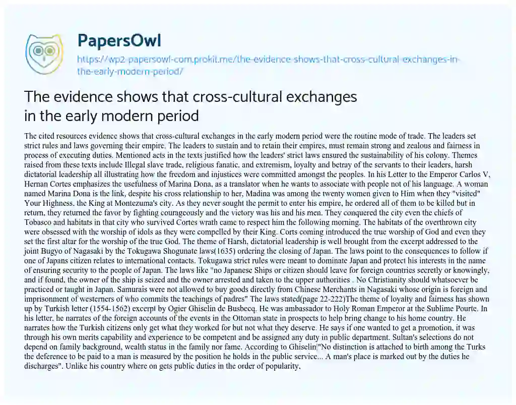 Essay on The Evidence Shows that Cross-cultural Exchanges in the Early Modern Period