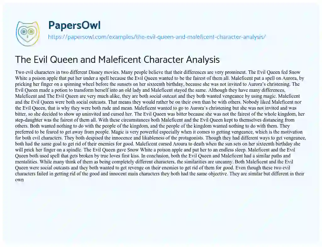 Essay on The Evil Queen and Maleficent Character Analysis