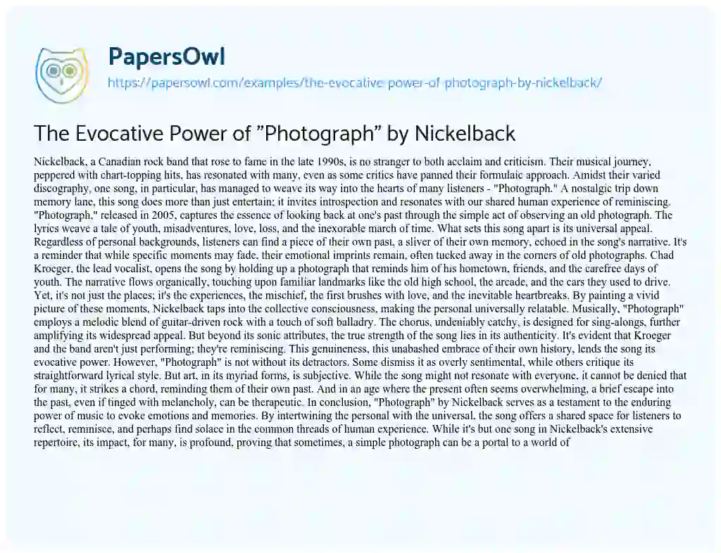 Essay on The Evocative Power of “Photograph” by Nickelback