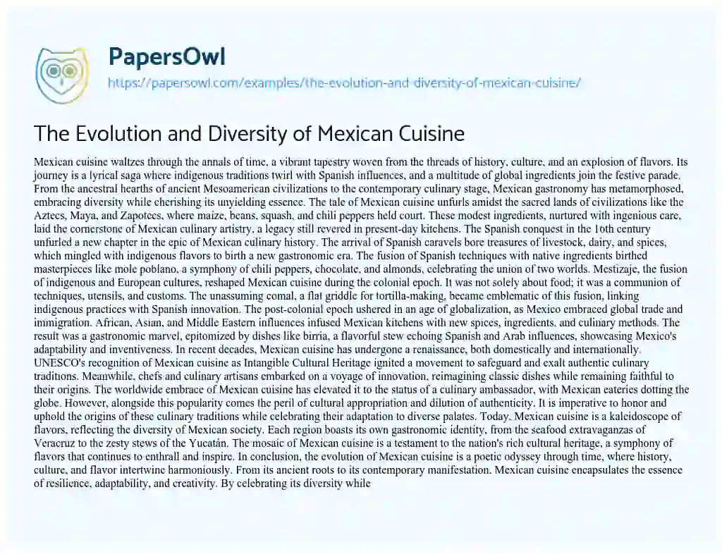Essay on The Evolution and Diversity of Mexican Cuisine