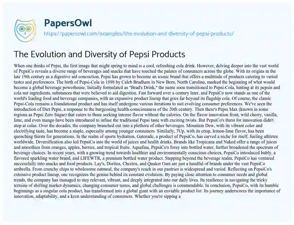 Essay on The Evolution and Diversity of Pepsi Products