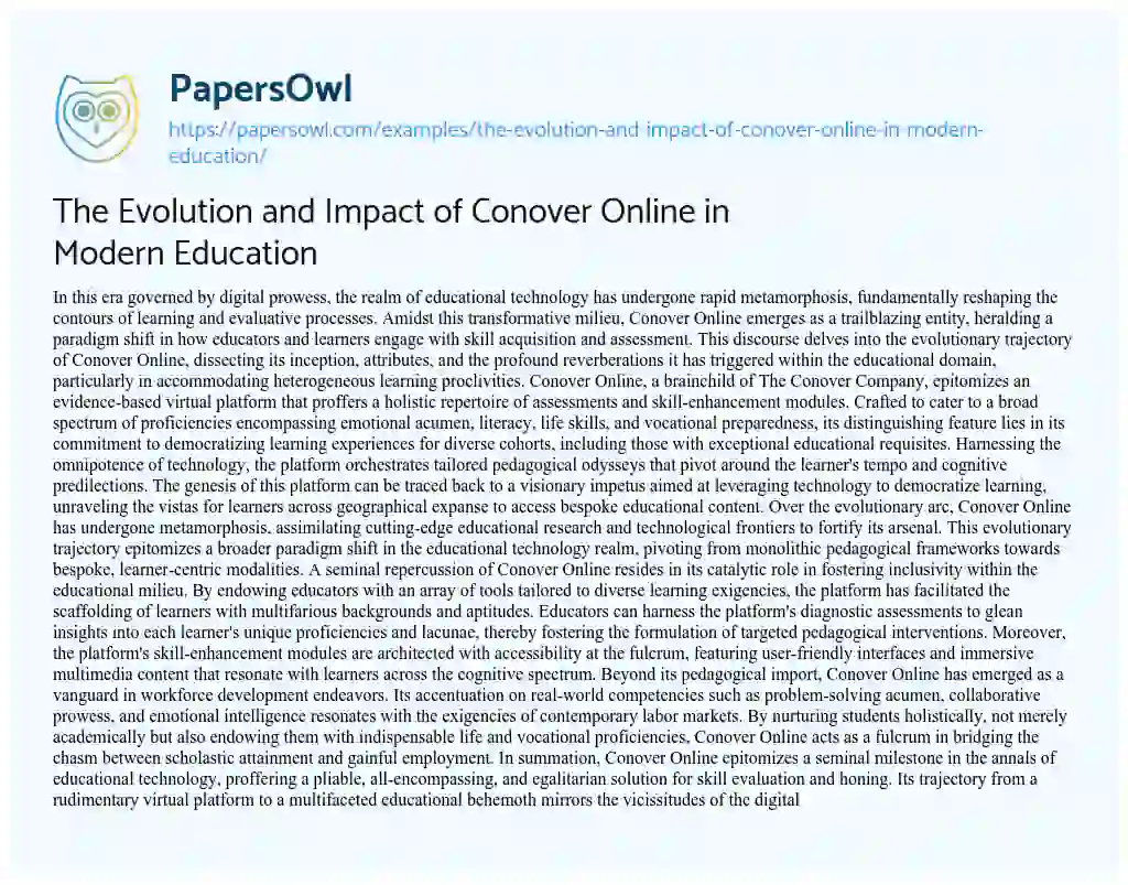 Essay on The Evolution and Impact of Conover Online in Modern Education
