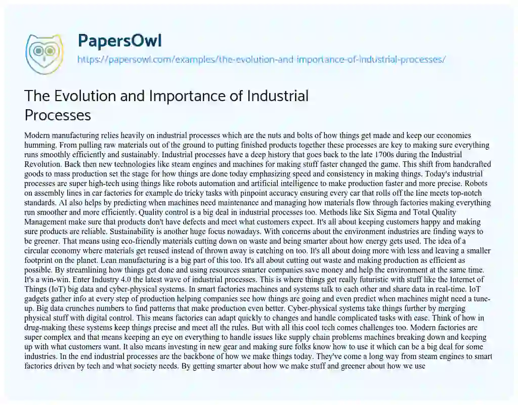 Essay on The Evolution and Importance of Industrial Processes