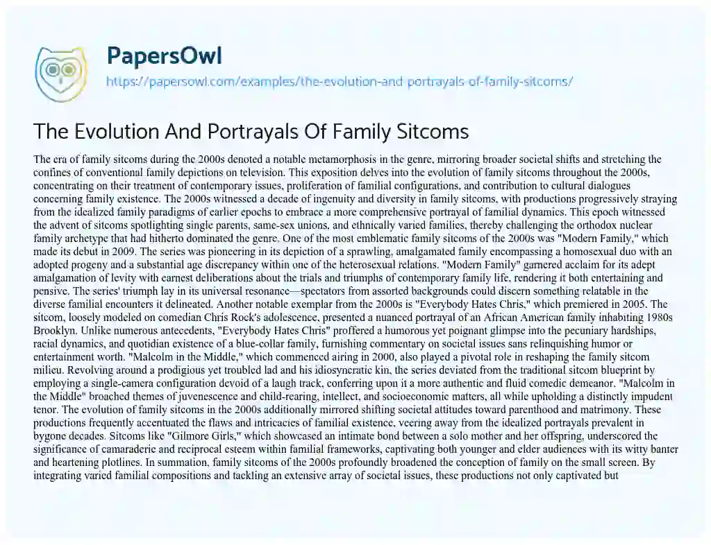 Essay on The Evolution and Portrayals of Family Sitcoms