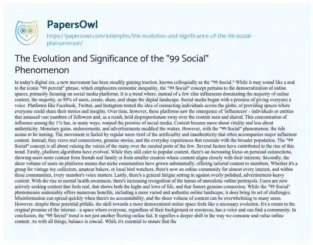 Essay on The Evolution and Significance of the “99 Social” Phenomenon