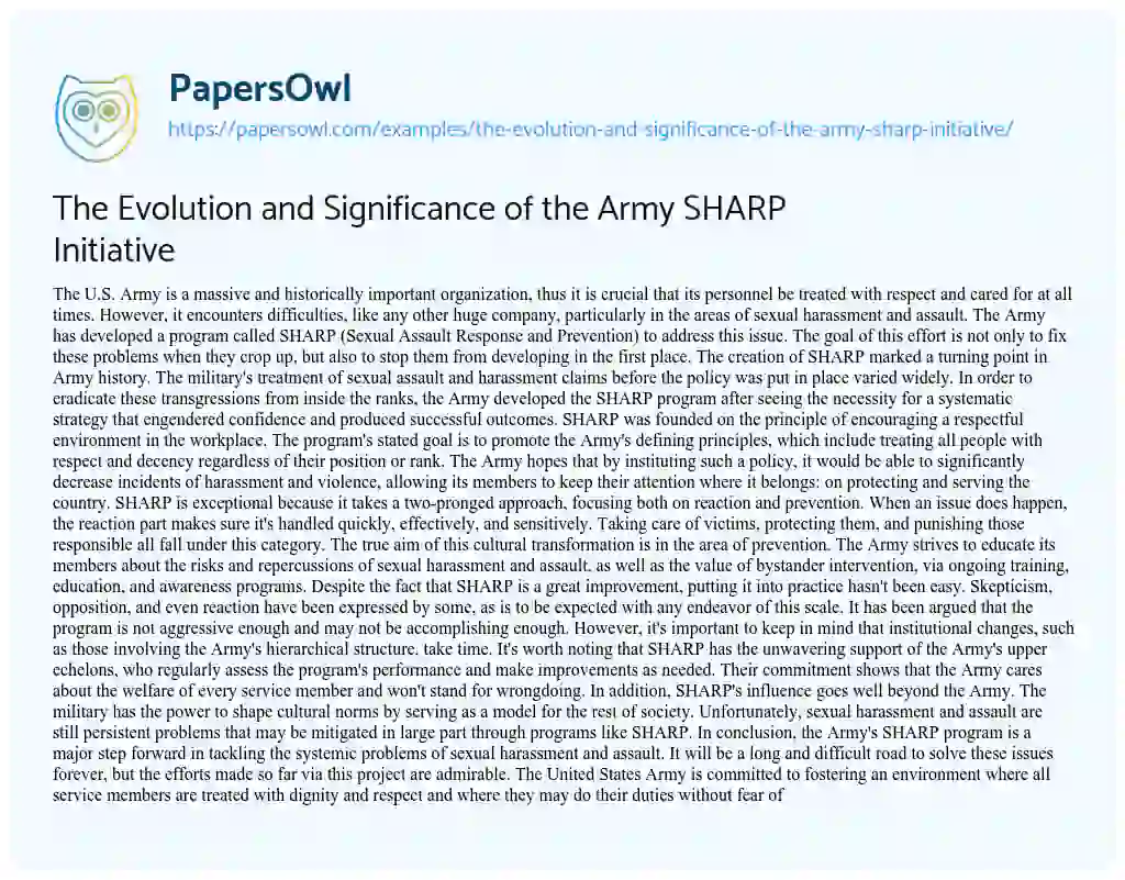 Essay on The Evolution and Significance of the Army SHARP Initiative