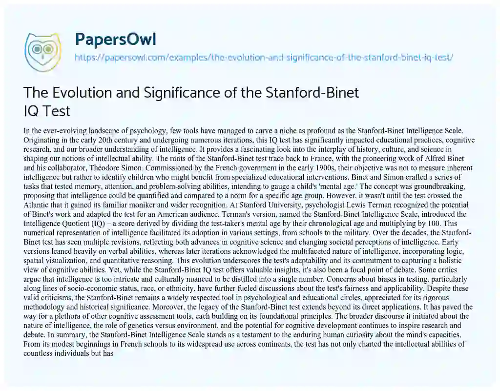 Essay on The Evolution and Significance of the Stanford-Binet IQ Test