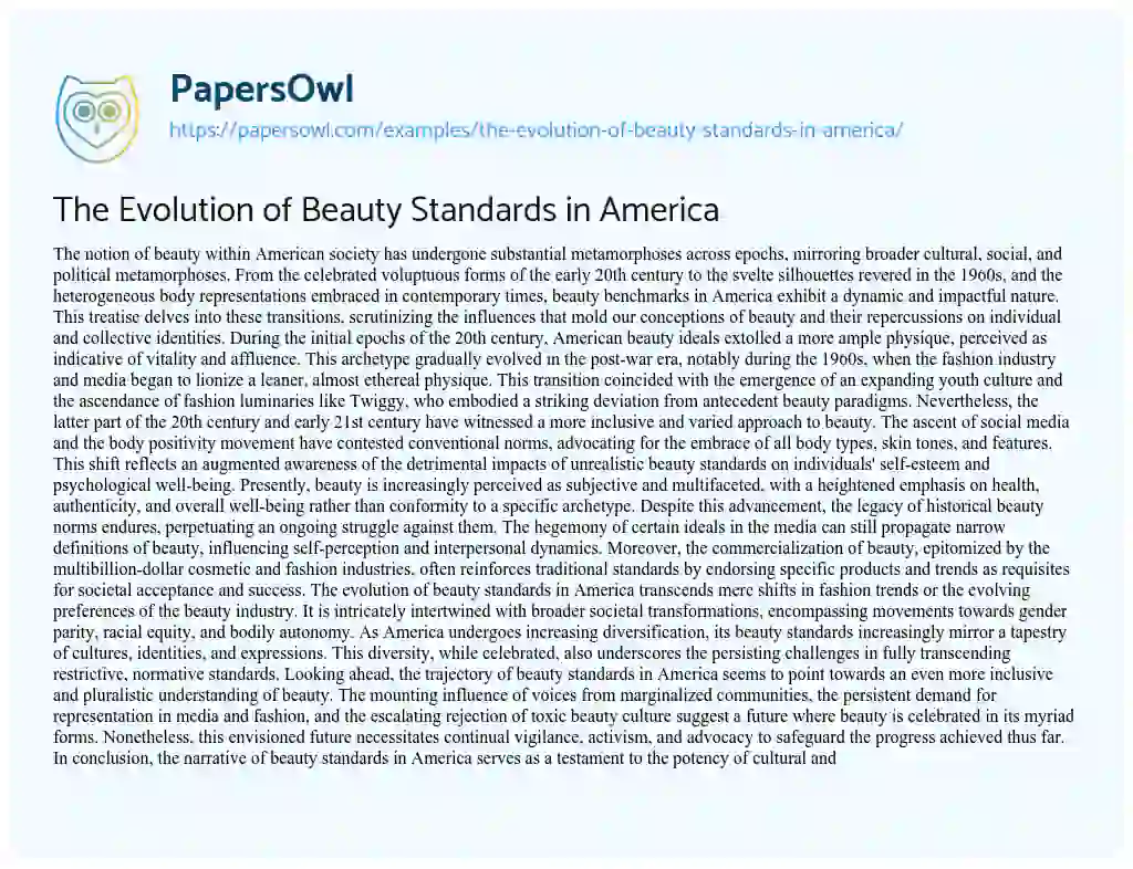 Essay on The Evolution of Beauty Standards in America