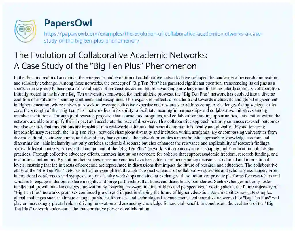 Essay on The Evolution of Collaborative Academic Networks: a Case Study of the “Big Ten Plus” Phenomenon