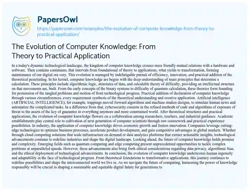 Essay on The Evolution of Computer Knowledge: from Theory to Practical Application