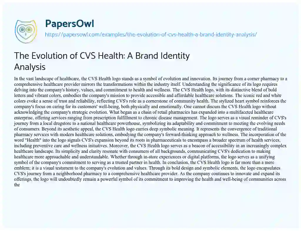 Essay on The Evolution of CVS Health: a Brand Identity Analysis