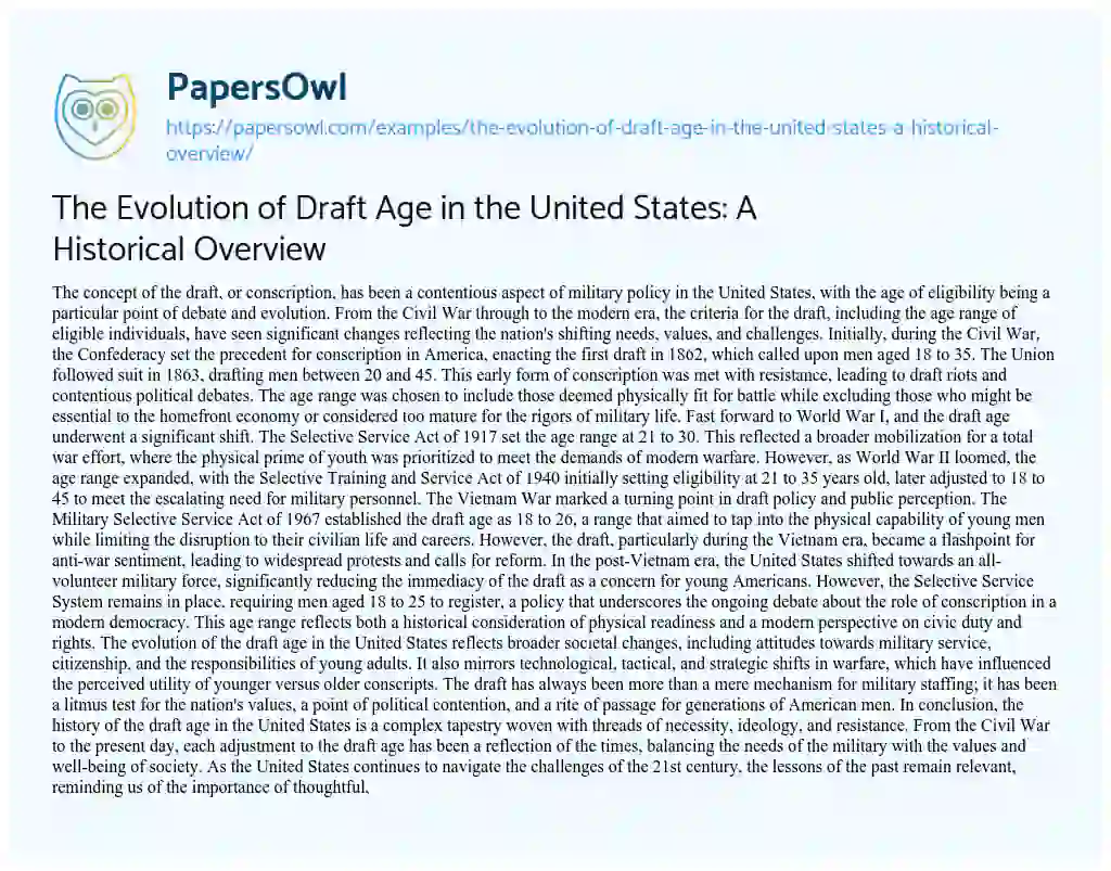 Essay on The Evolution of Draft Age in the United States: a Historical Overview