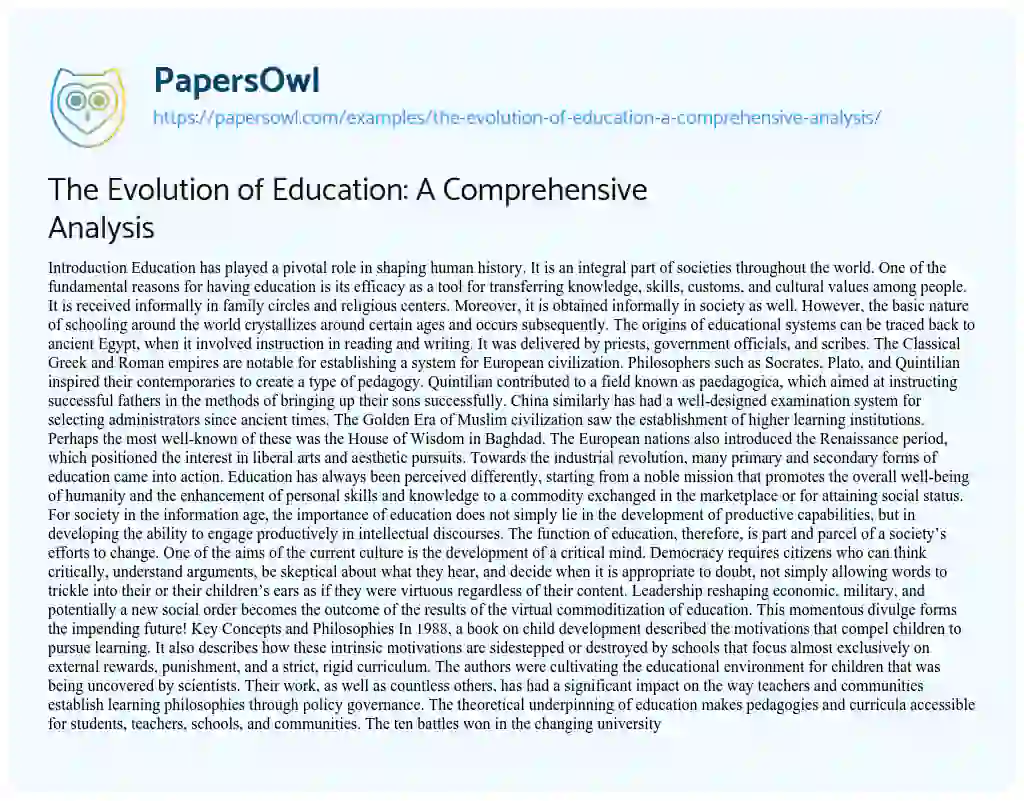 Essay on The Evolution of Education: A Comprehensive Analysis