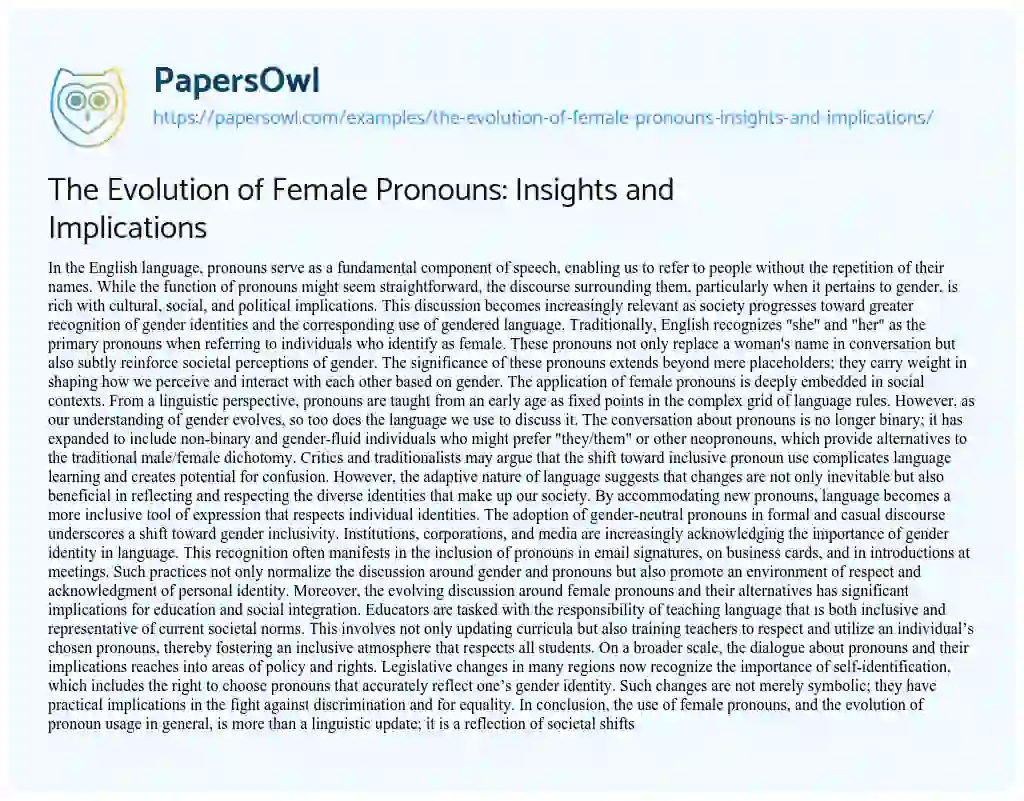 Essay on The Evolution of Female Pronouns: Insights and Implications