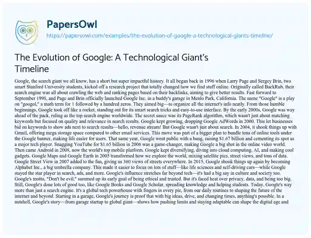 Essay on The Evolution of Google: a Technological Giant’s Timeline