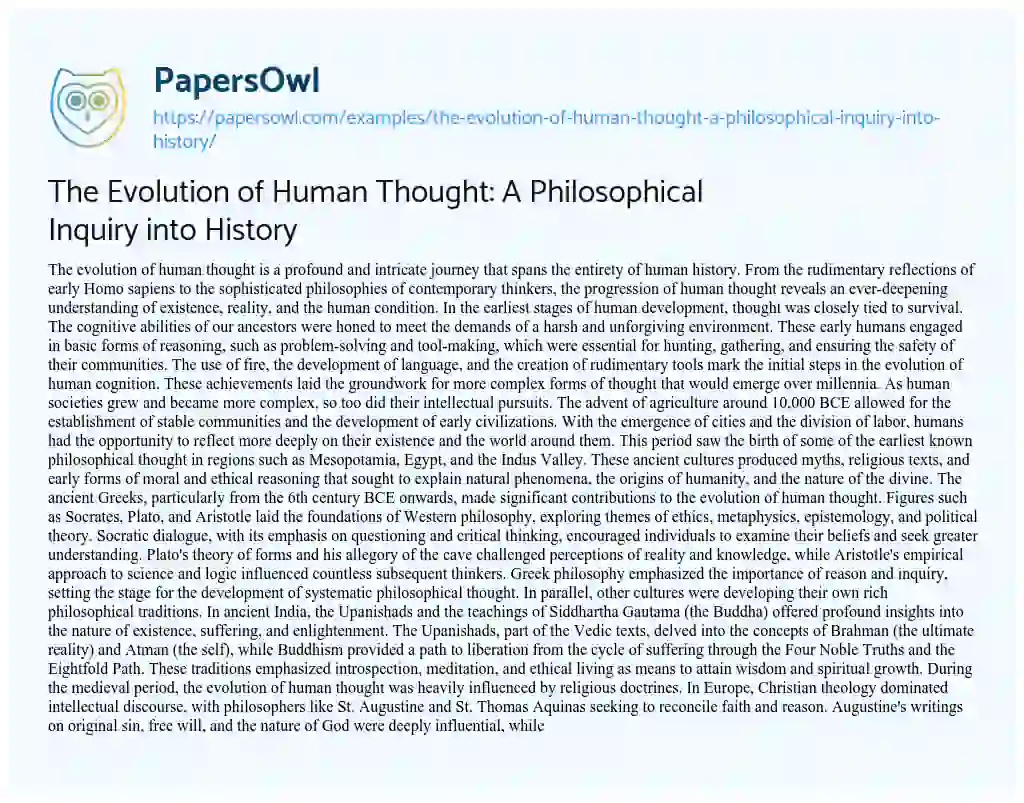 Essay on The Evolution of Human Thought: a Philosophical Inquiry into History