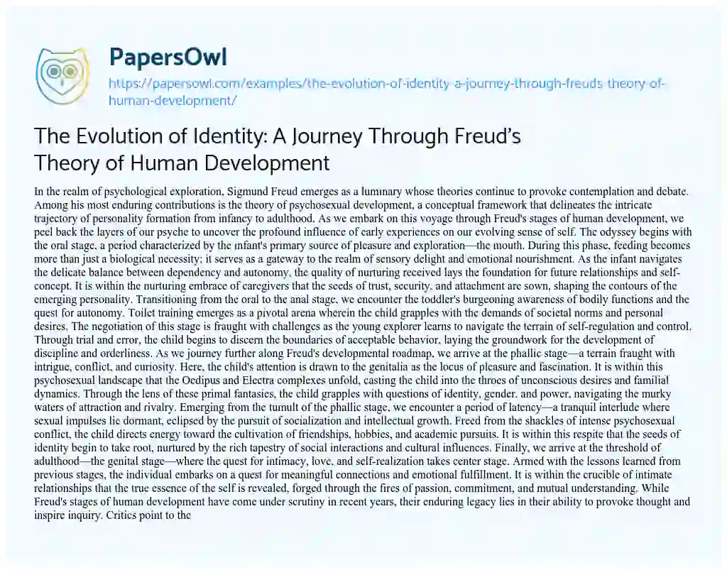 Essay on The Evolution of Identity: a Journey through Freud’s Theory of Human Development