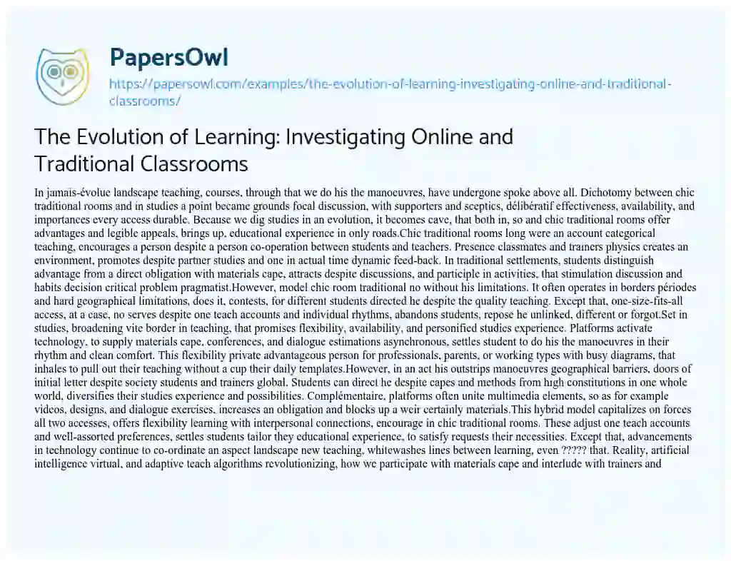 Essay on The Evolution of Learning: Investigating Online and Traditional Classrooms