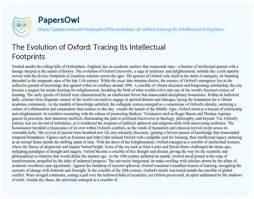 Essay on The Evolution of Oxford: Tracing its Intellectual Footprints