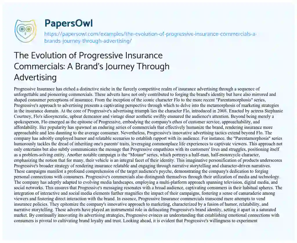 Essay on The Evolution of Progressive Insurance Commercials: a Brand’s Journey through Advertising