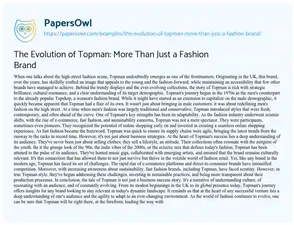 Essay on The Evolution of Topman: more than Just a Fashion Brand