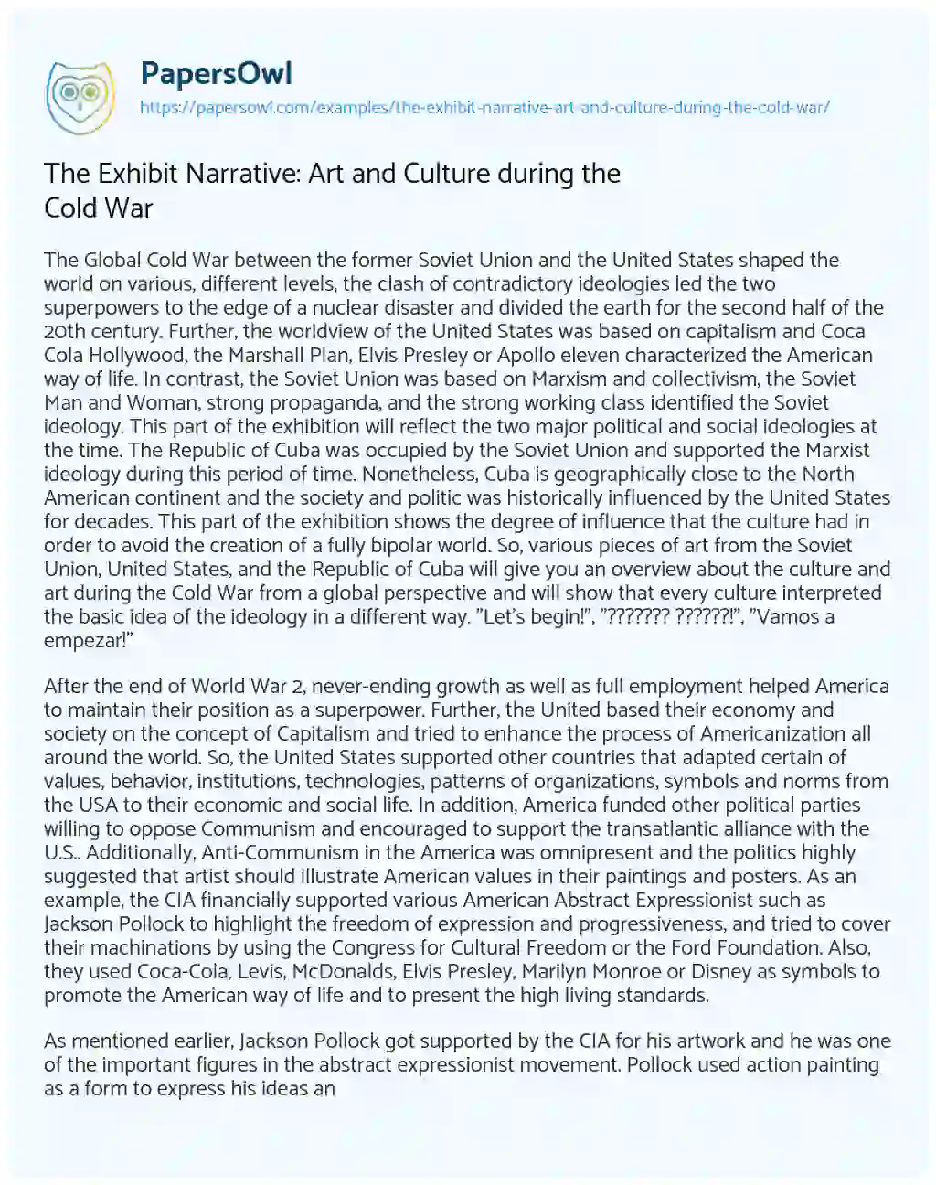 Essay on The Exhibit Narrative: Art and Culture during the Cold War