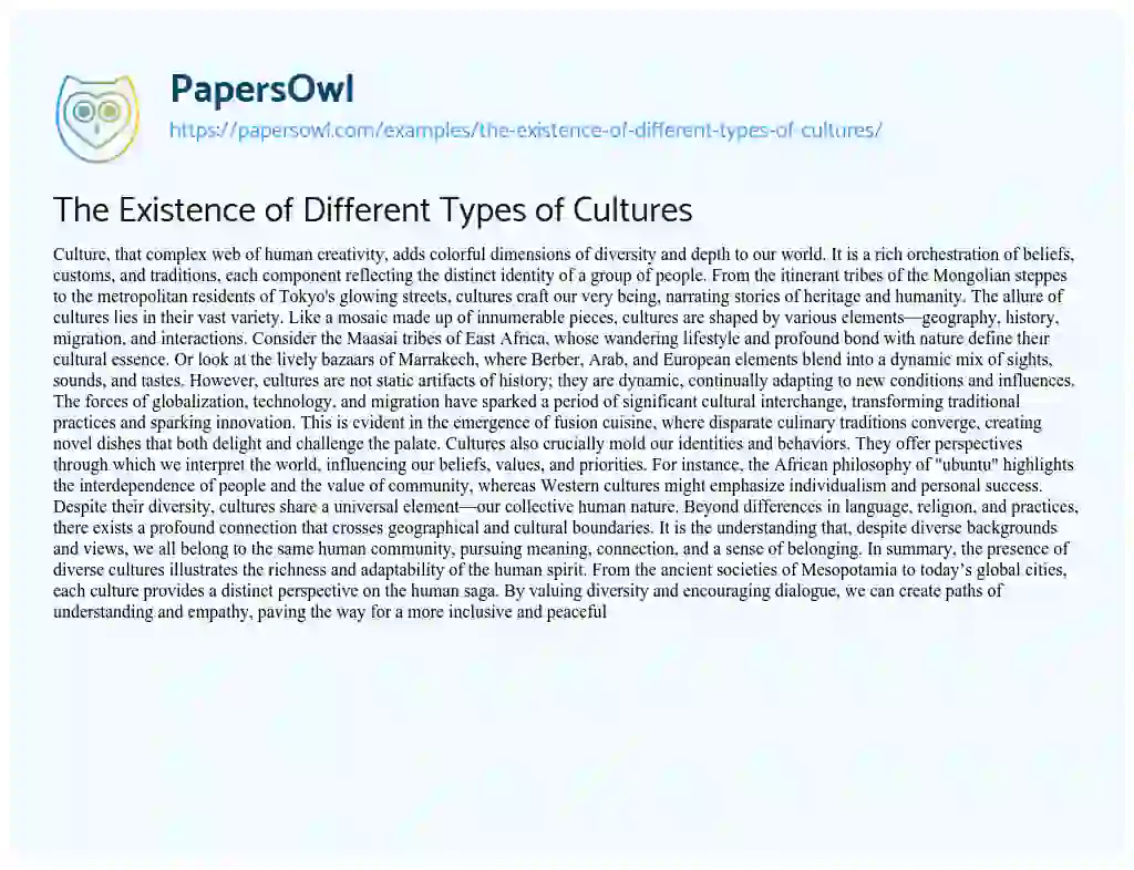 Essay on The Existence of Different Types of Cultures