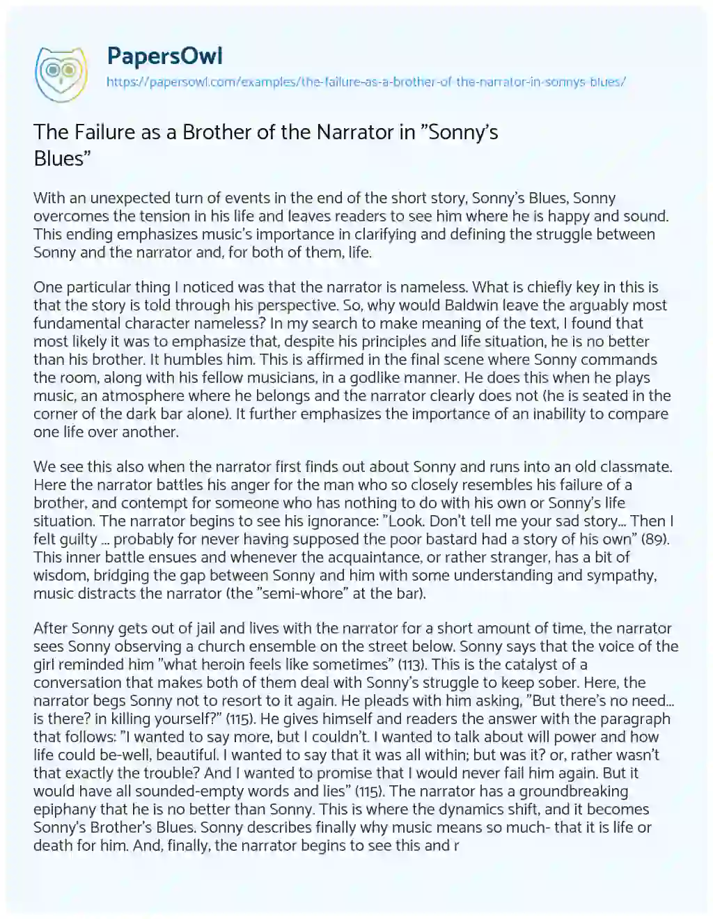 Essay on The Failure as a Brother of the Narrator in “Sonny’s Blues”