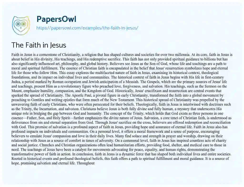 Essay on The Faith in Jesus