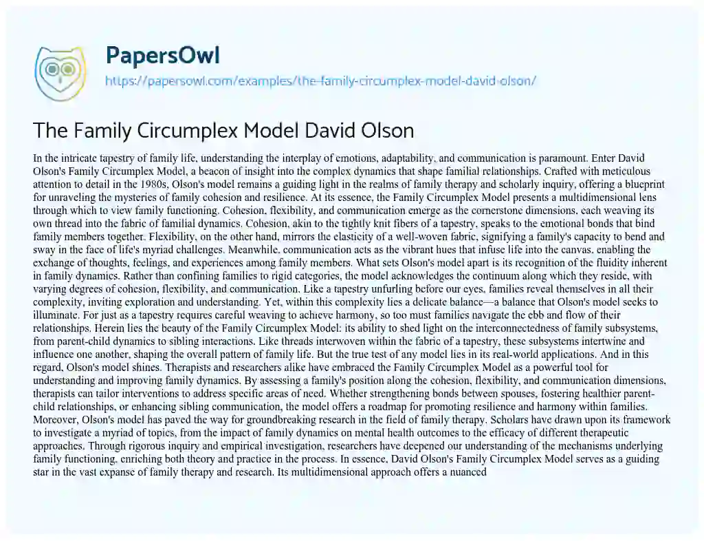 Essay on The Family Circumplex Model David Olson