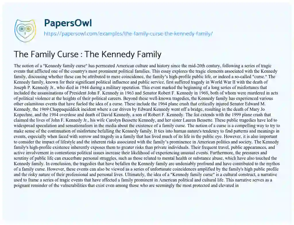 Essay on The Family Curse : the Kennedy Family