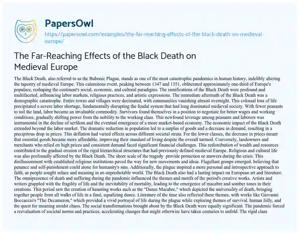 Essay on The Far-Reaching Effects of the Black Death on Medieval Europe