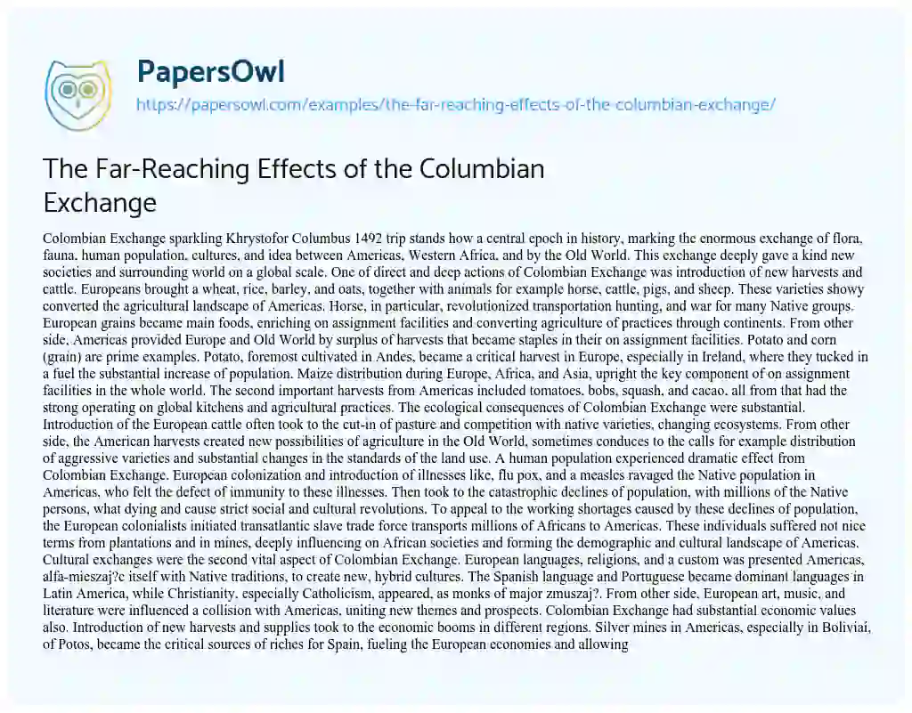 Essay on The Far-Reaching Effects of the Columbian Exchange