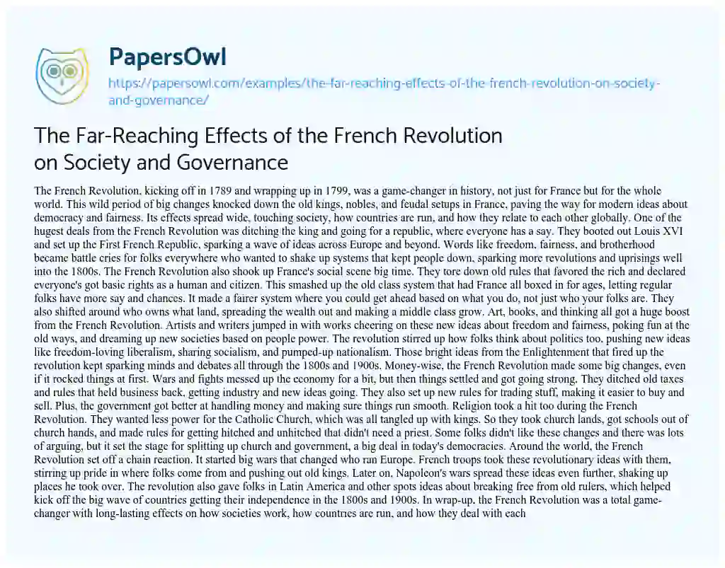 Essay on The Far-Reaching Effects of the French Revolution on Society and Governance