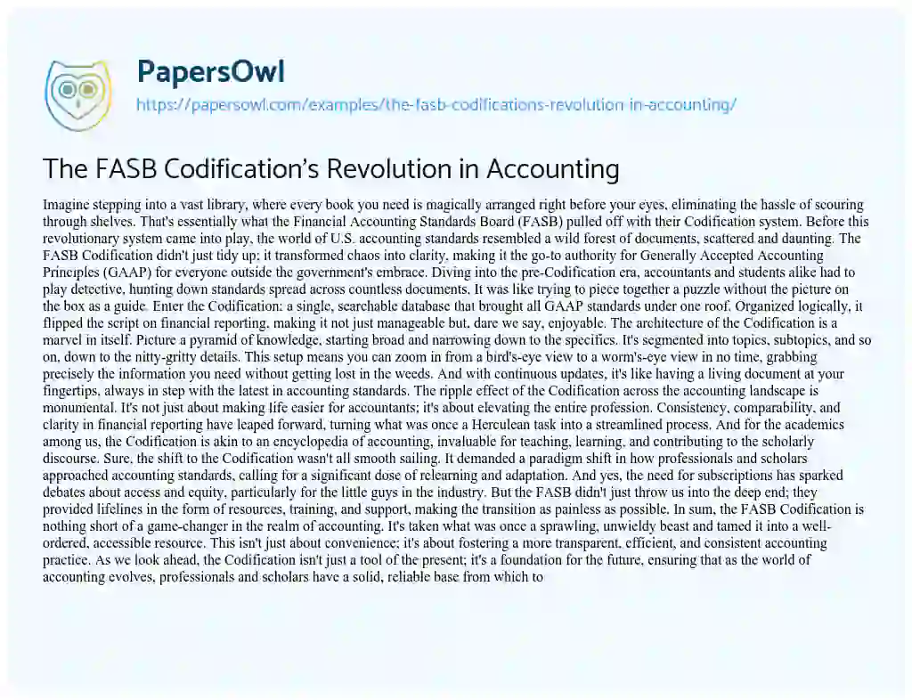 Essay on The FASB Codification’s Revolution in Accounting