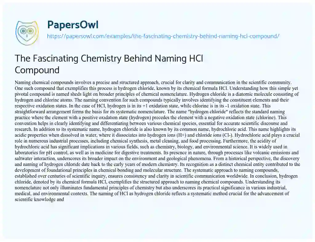 Essay on The Fascinating Chemistry Behind Naming HCl Compound