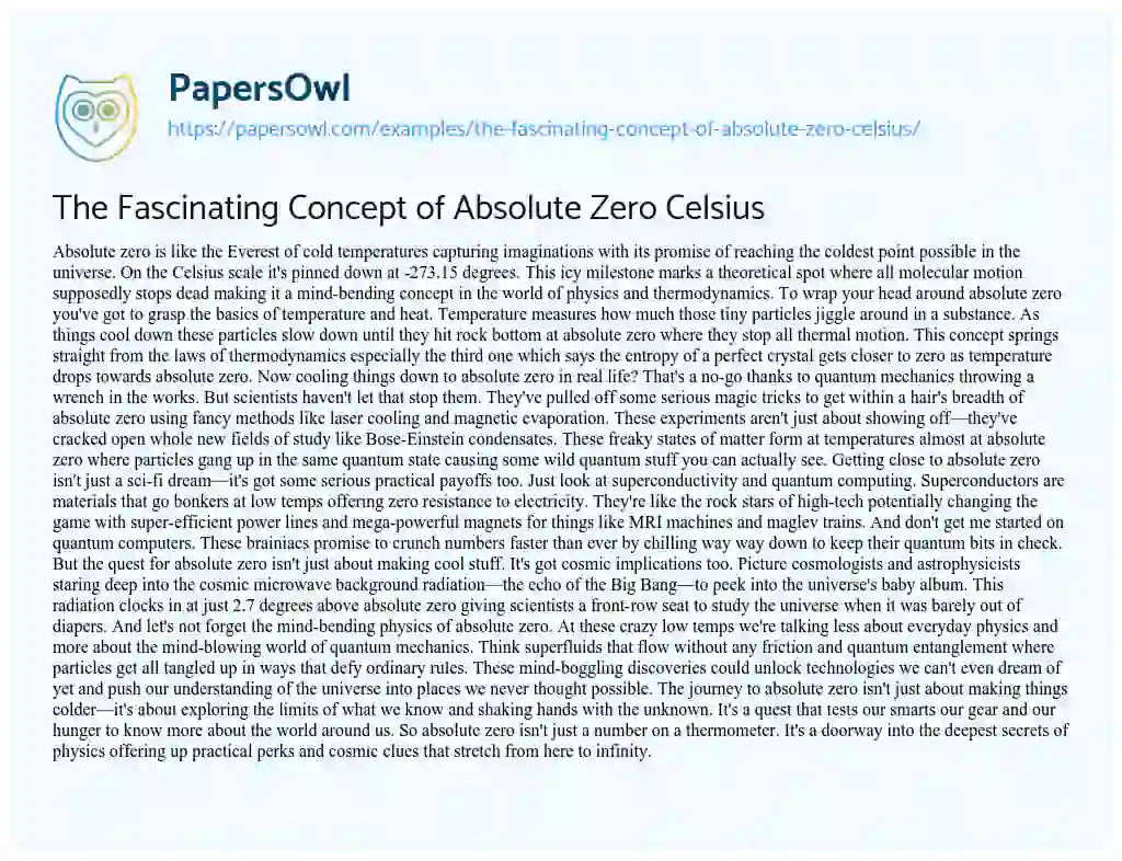 Essay on The Fascinating Concept of Absolute Zero Celsius