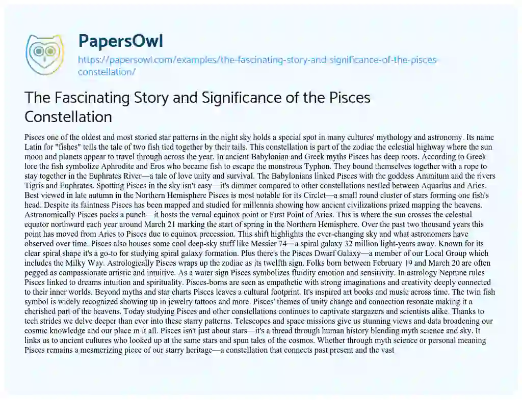 Essay on The Fascinating Story and Significance of the Pisces Constellation