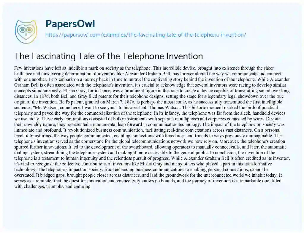Essay on The Fascinating Tale of the Telephone Invention