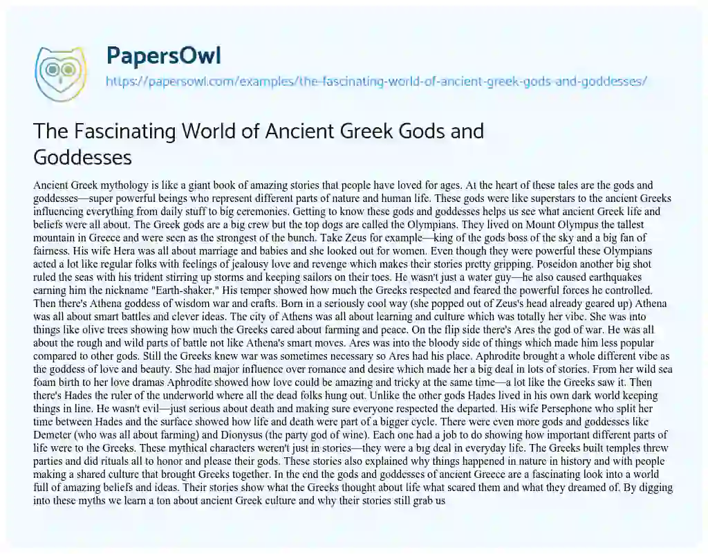 Essay on The Fascinating World of Ancient Greek Gods and Goddesses