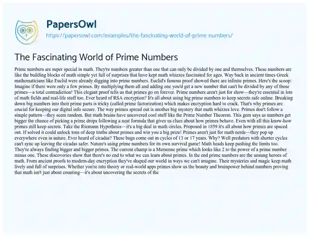 Essay on The Fascinating World of Prime Numbers