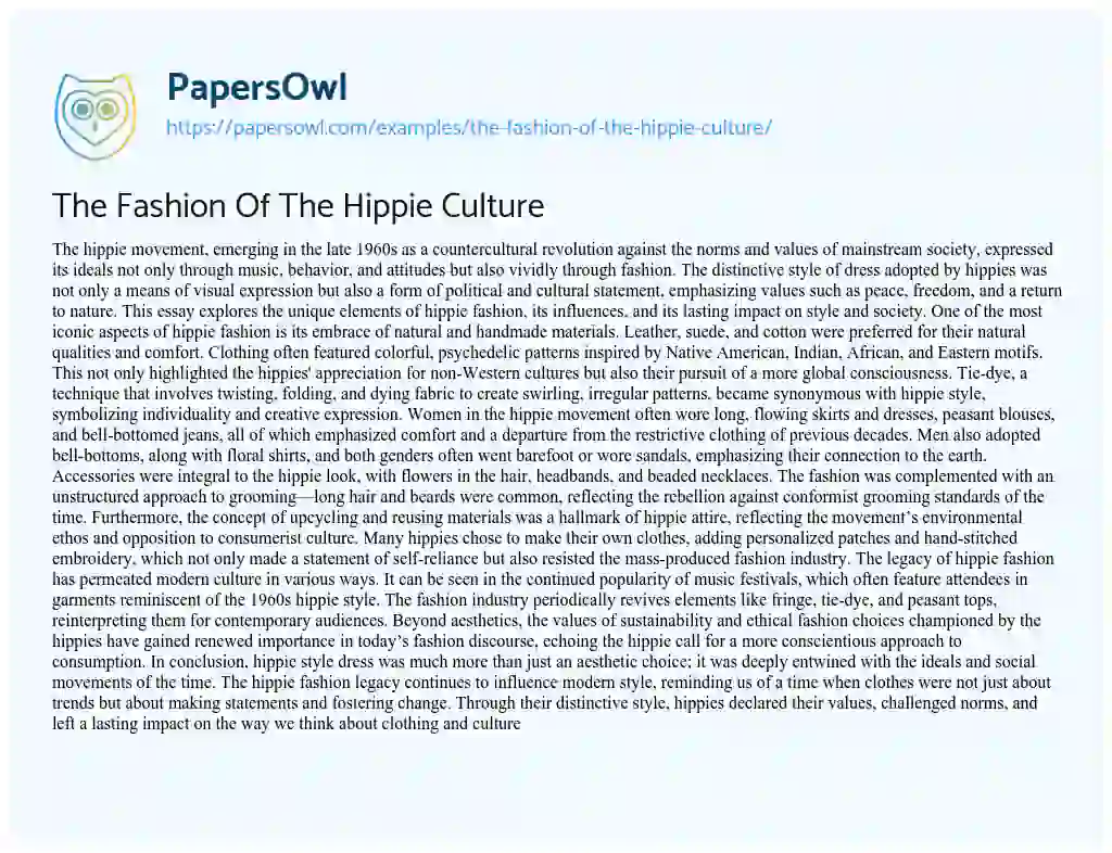 Essay on The Fashion of the Hippie Culture