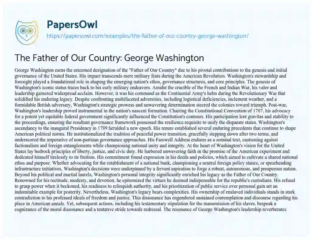 Essay on The Father of our Country: George Washington