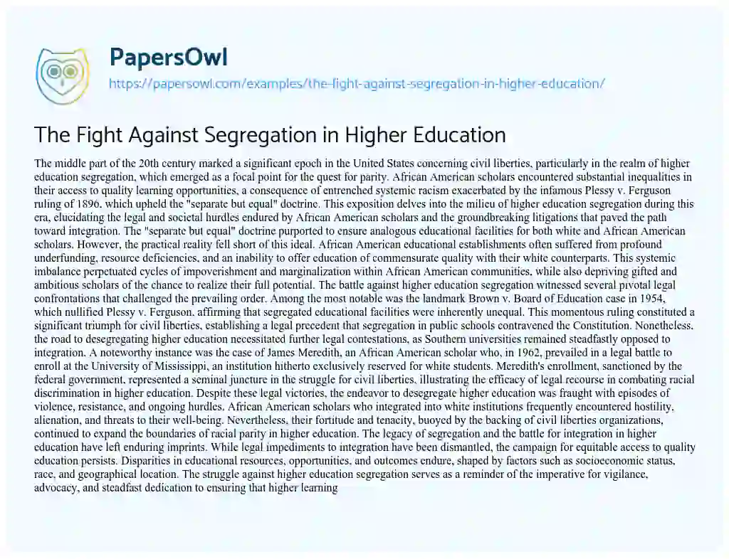 Essay on The Fight against Segregation in Higher Education