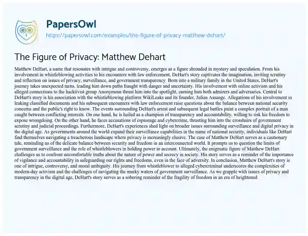 Essay on The Figure of Privacy: Matthew Dehart