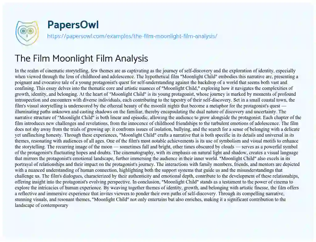 Essay on The Film Moonlight Film Analysis