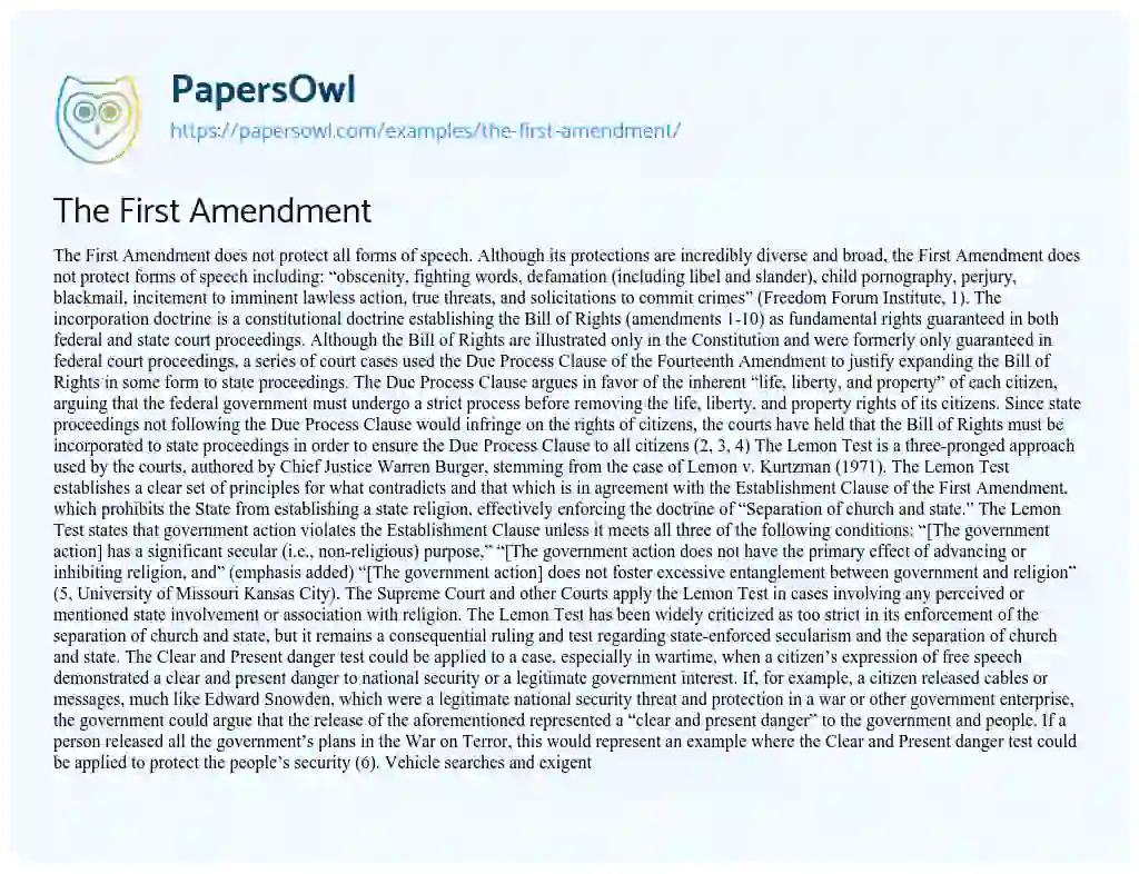 Essay on The First Amendment